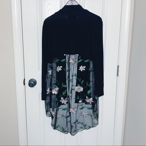 Black Floral Embellished Lace Duster Cardigan S - Picture 5 of 10